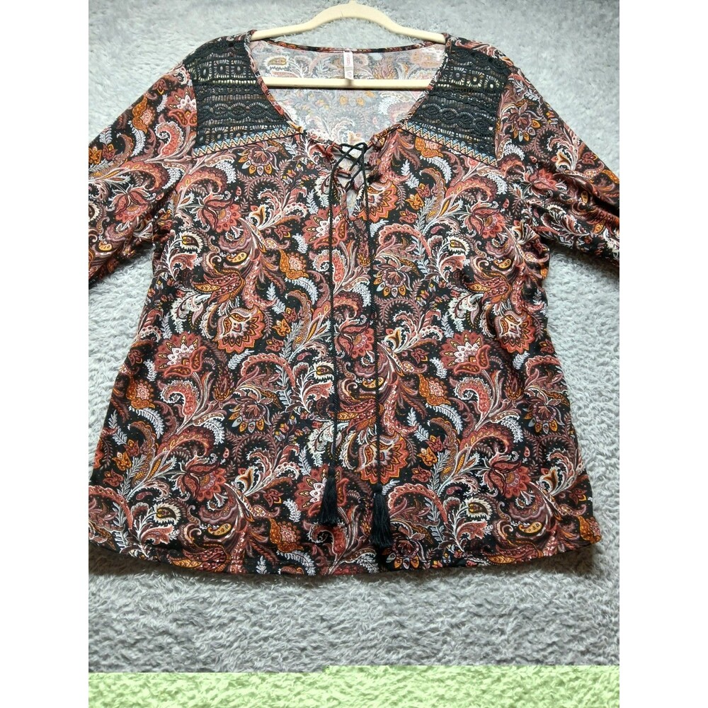 Xhilaration Womens Orange Paisley Blouse Juniors Size XXL Y2K Peasant